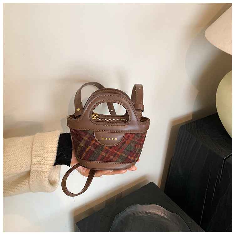 Korean-style Patchwork Fashion Plaid Niche Mini Tote Crossbody Bag