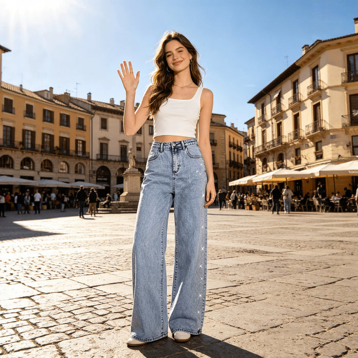 Straight-leg Stretch Studded Jeans For Women