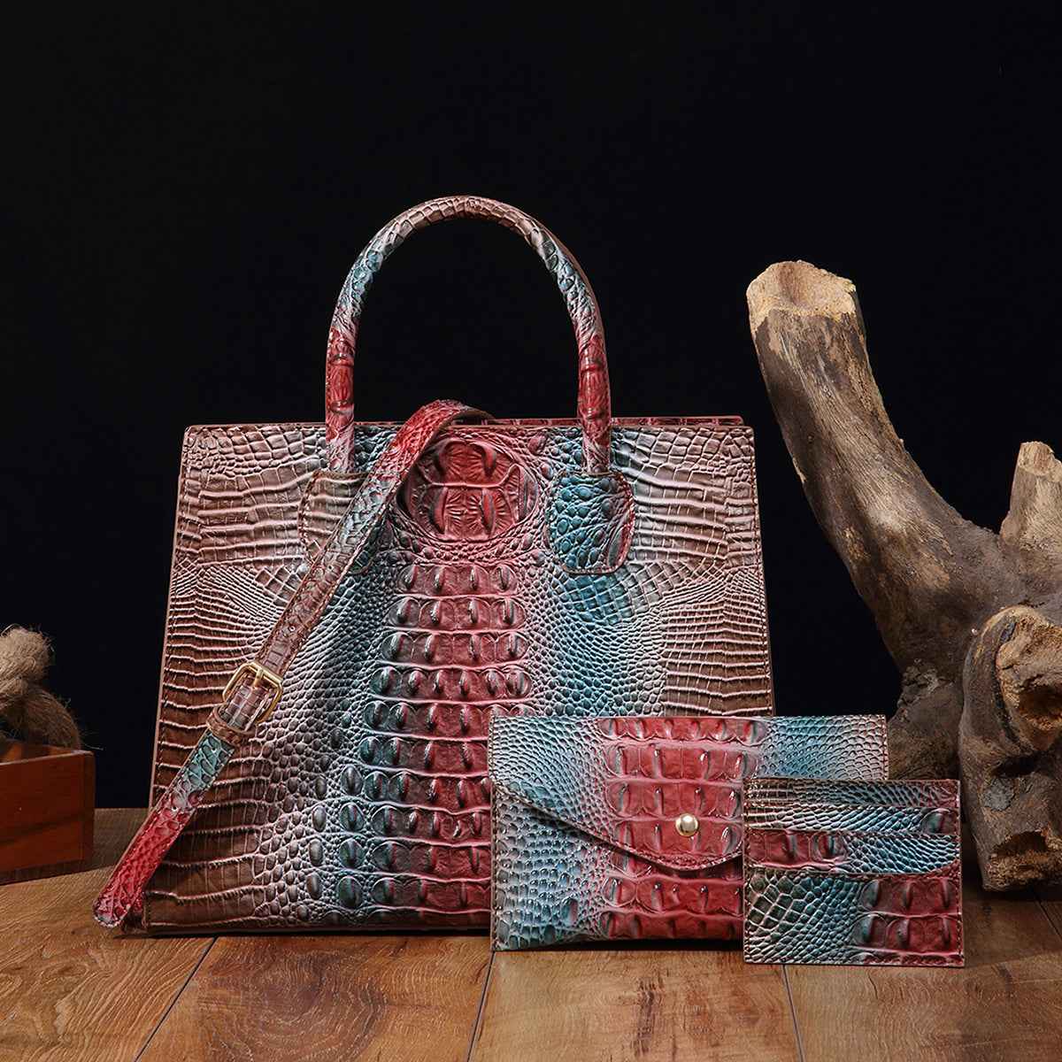 Womens Crossbody Tote Bag  With Vibrant Crocodile-Grain Design In The Brummie Style