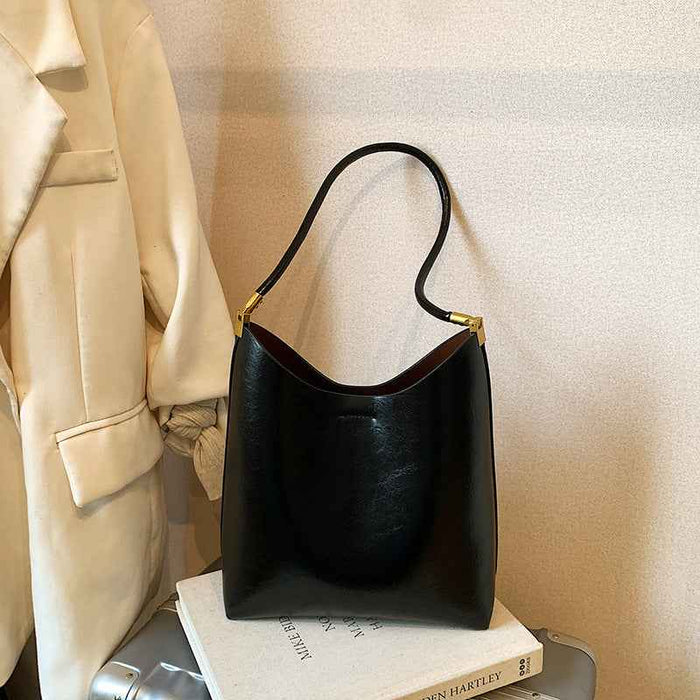 Womens Solid-Color High-Capacity Vintage Tote Bag