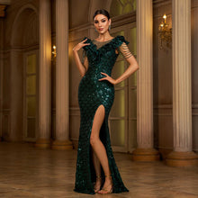 Round Neck Beads Banquet Sequined Slit Evening Dress Dress by Mirlaine Univers