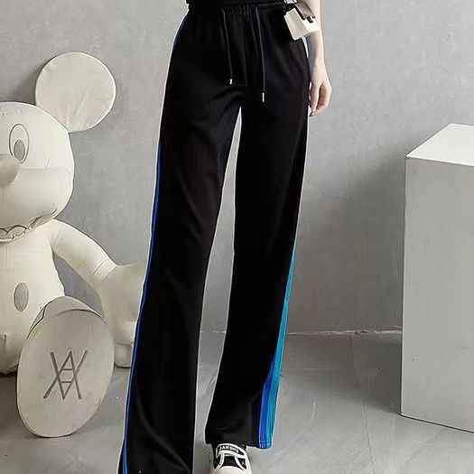 Women's Summer High-End Contrasting Color Short-Sleeve Top And High-Waist Wide-Leg Pants Two-Piece Set