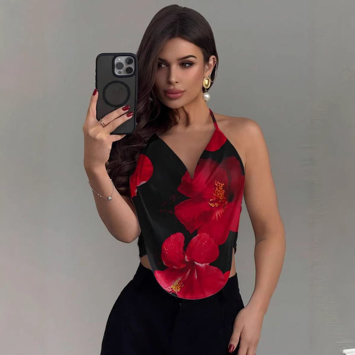 Women's Y2K Halter Neck Backless Floral Camisole