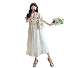 Fashionable Crochet Vest-Look Fake Two-Piece Maternity Dress