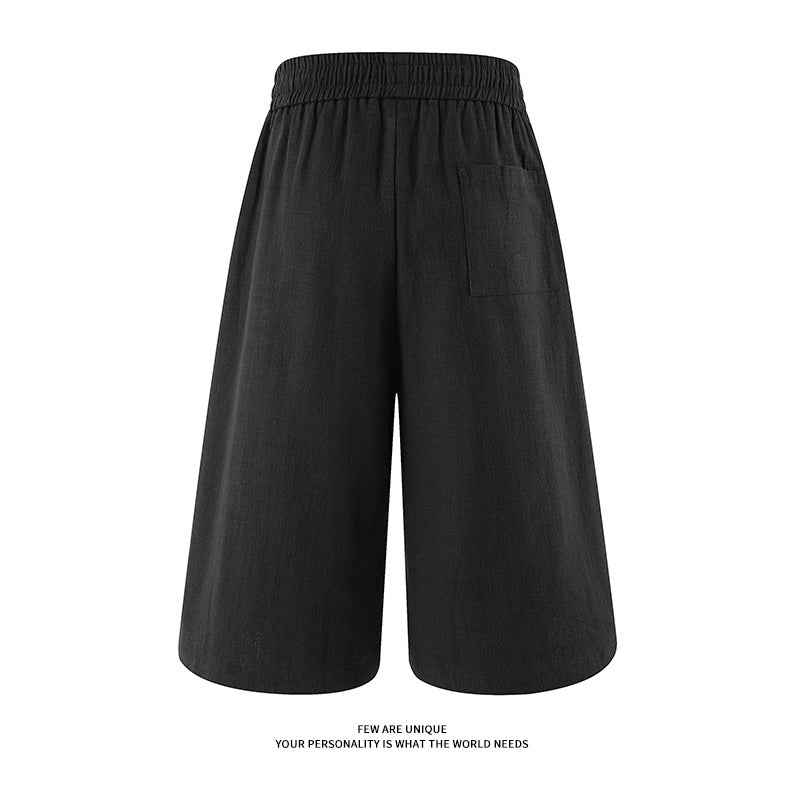 Retro Cotton-linen Wide-leg Casual Capri Pants