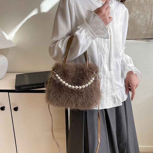 Womens Versatile Fashionable Furry Tote Bag