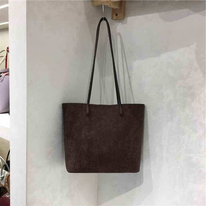 Retro Suede-Like Fabric Simple Handheld Shoulder Tote Bag