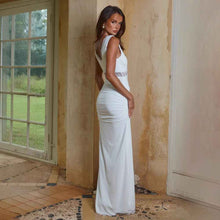 Lace-trimmed V-neck Slim-fit Elegant Chic Long Dress With Ribbons
