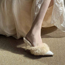 Elegant Fallwinter Furry High-heeled Slide Sandals For Women Perfect For Outdoor Wear