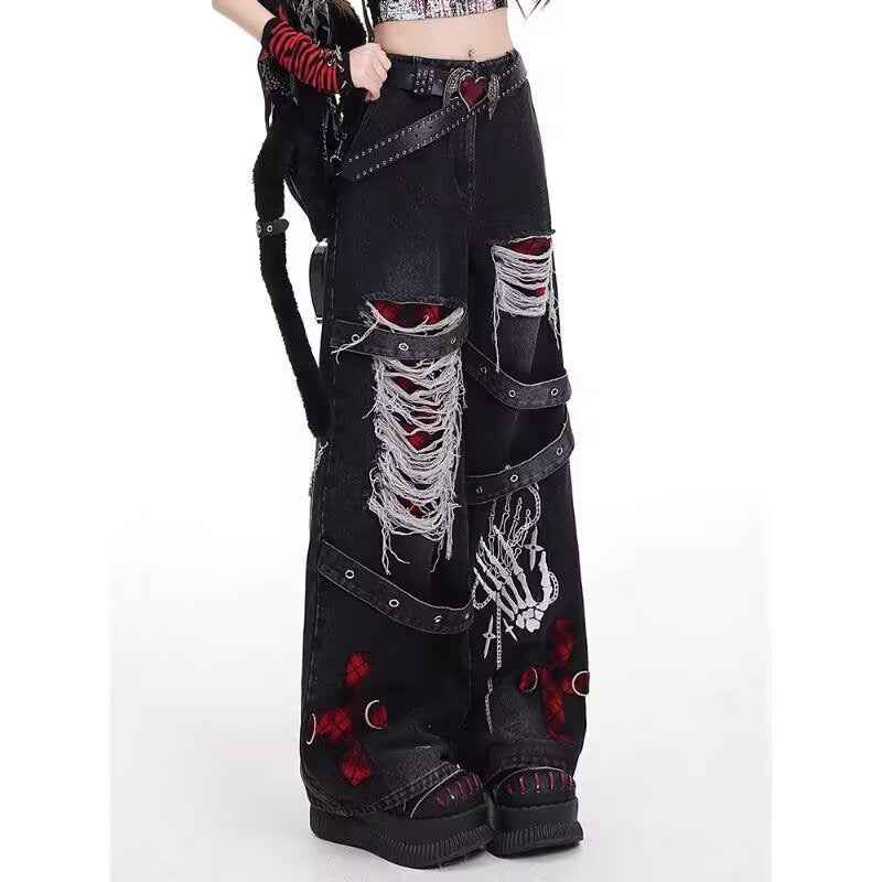 Womens Vintage Washed Distressed Ripped Jeans
