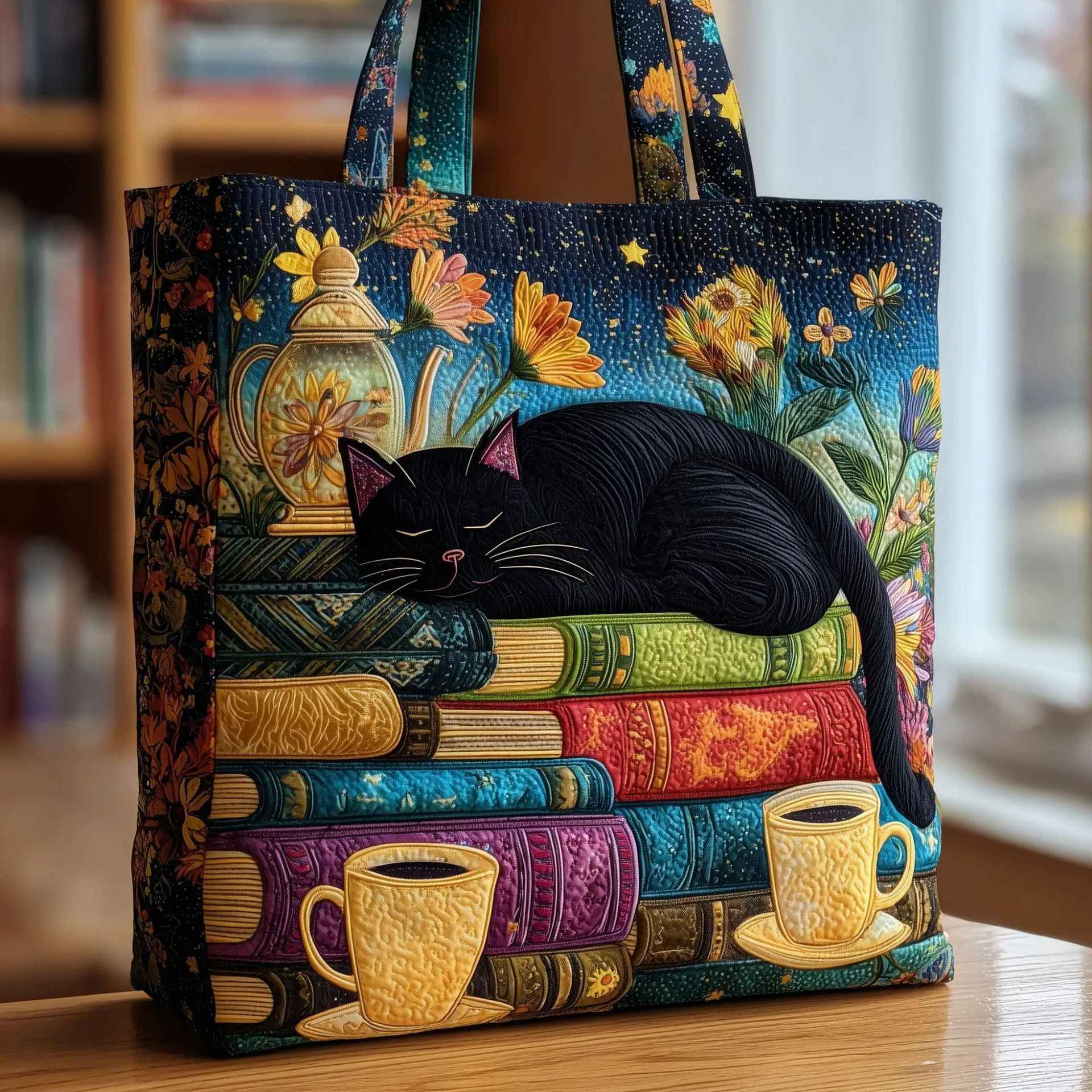 Creative, High-Capacity Tote Bag With Digital Print And Quilted Embroidery