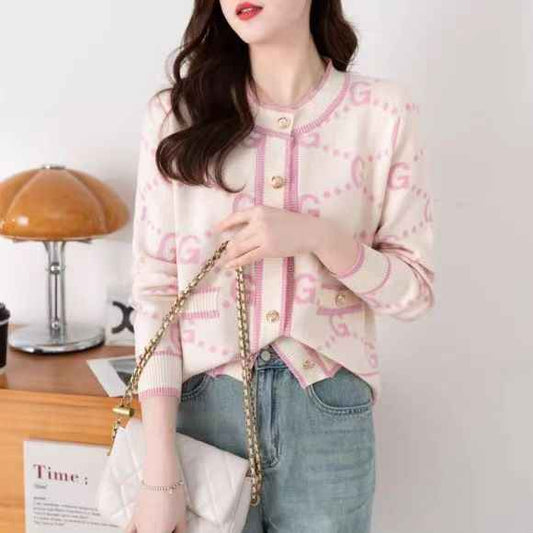 Womens Round-neck Long-sleeve Cardigan Topcoat