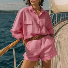 Cotton-linen Loose-fit Button-down Shirt And Shorts Fashion Casual Set