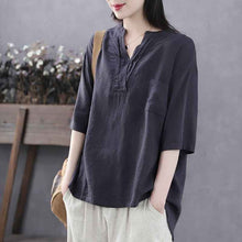 Casual Youthful Retro Summer New V-Neck Cotton-Linen Top