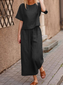European And American Women's Linen Casual Loose Solid Color Suit Two-piece Women by Mirlaine Univers