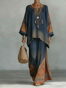 Women's Fashionable Printed Crew-Neck Casual Long-Sleeve Set