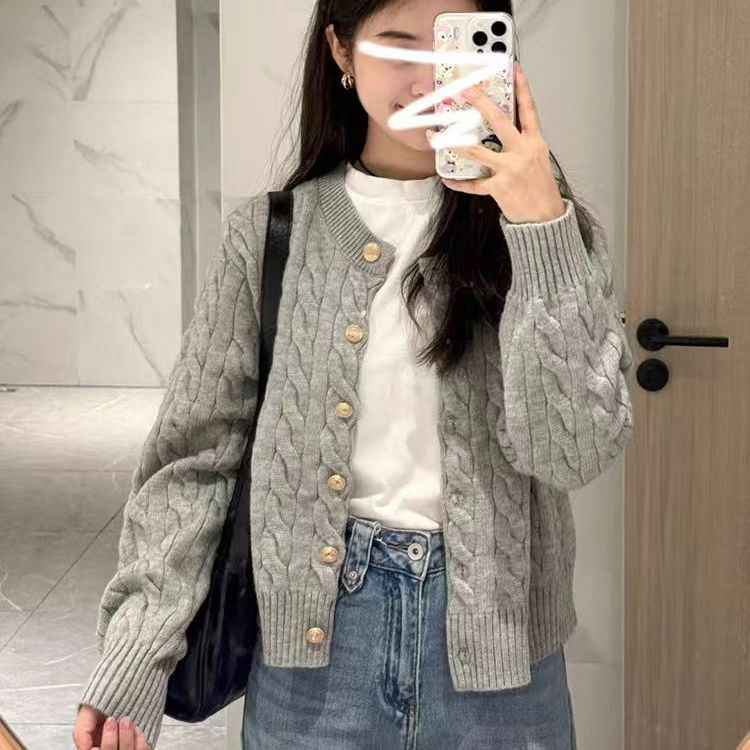 Solid-color Soft Chewy Braided Knit Cardigan For Women Autumnwinter