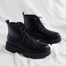 Men's High-top Side Zipper Leather Shoes Black Mid-Top Increased By Worker Boot