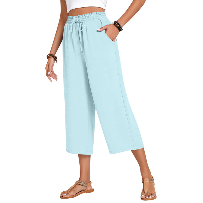 Pantalon large ample à taille élastique avec cordon de serrage de couleur unie