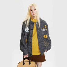 Retro Preppy Style Floral Embroidery Cardigan Sweater
