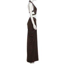 Sexy Cropped Halter Top And Pleated Bodycon Maxi Skirt Set