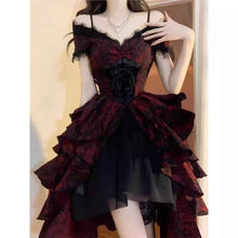 Black And Red Jacquard Wave-Print Dress Lolita Light Luxury