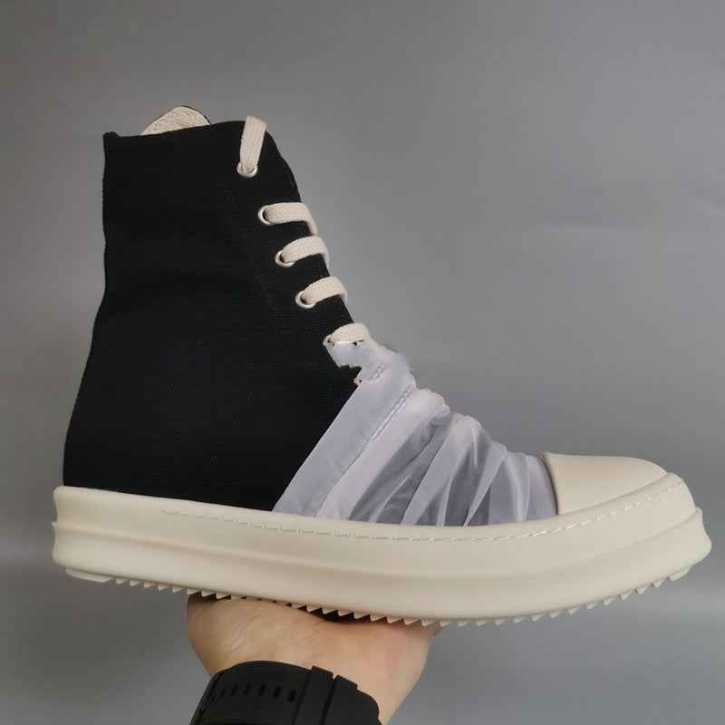 19SS High Top Shoes Secondary Line High Top Canvas Five Mangs Star Satin Old Wax Cloth Silver Pleated TPU Thick Sole