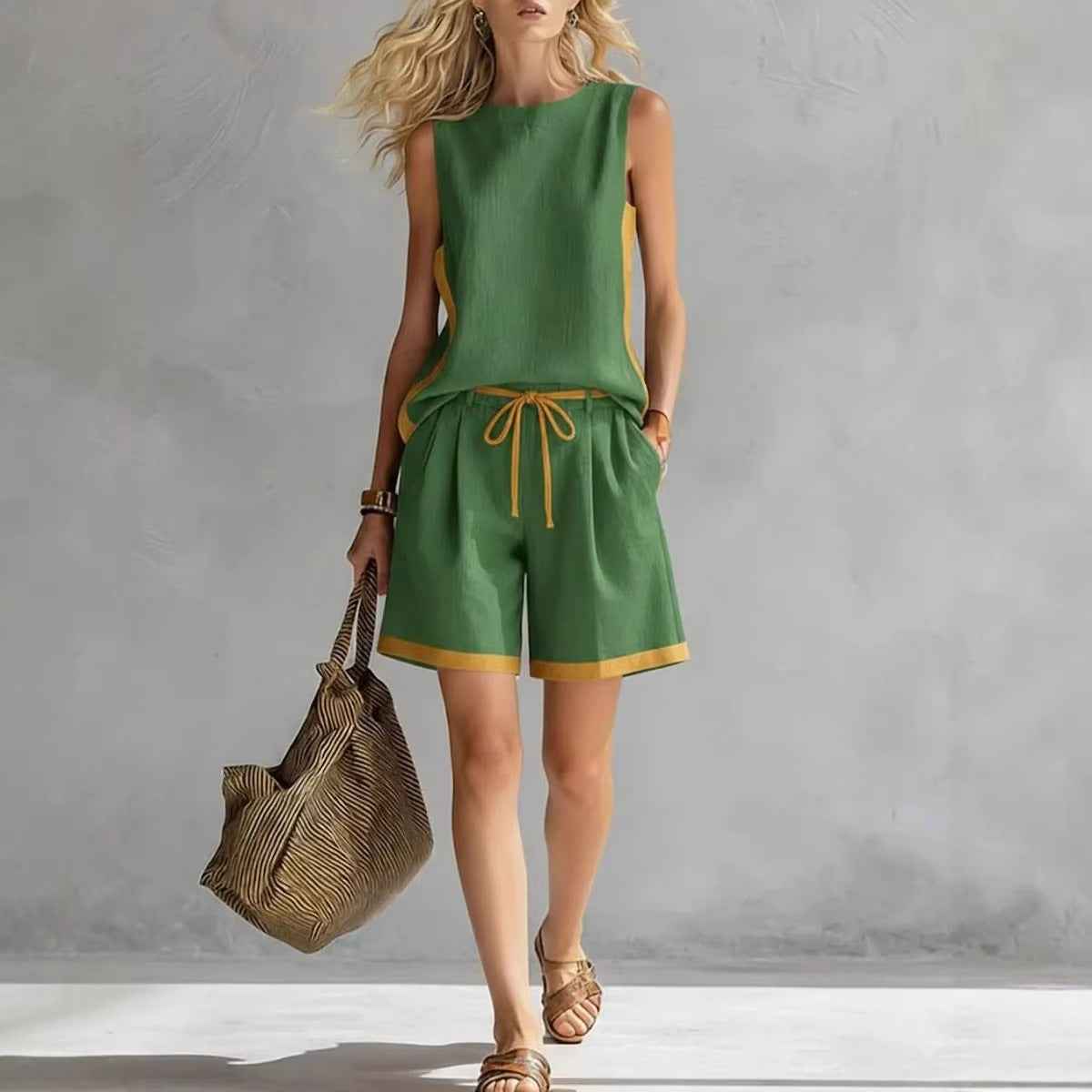 Solid-color Loose Casual Vest And Shorts Set