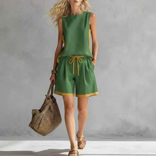 Solid-color Loose Casual Vest And Shorts Set