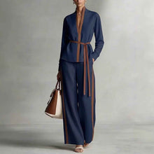 Women's Casual Patchwork Cardigan Shirt And Wide-Leg Pants Set