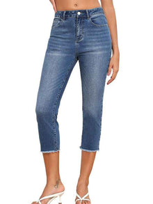 New Style Frayed Edge Slim Fit Women's Jeans Simple Versatile Capri Pants