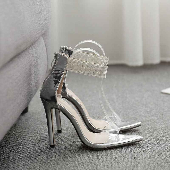 Rhinestone pointed sandals  toe high heels women