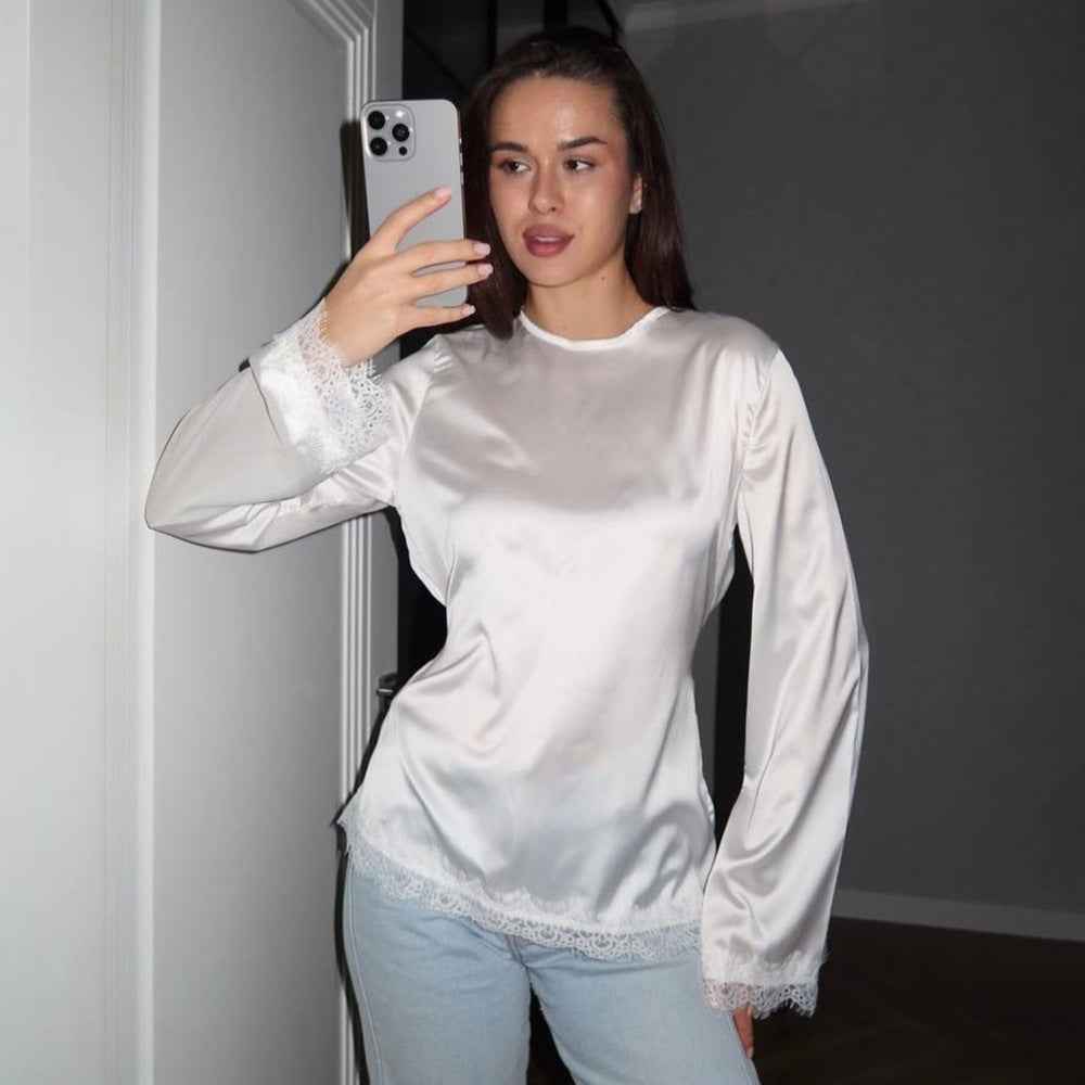 Casual Home Everyday Lace-Sashed Satin Top