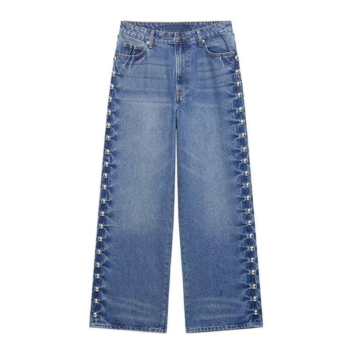 Straight-leg Denim Jeans With Metal Rivet Detailing