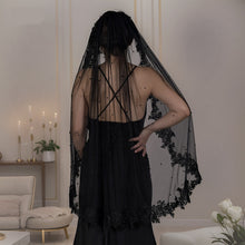 Exquisite Lace Black Veil Pearl Bridal Veil by Mirlaine Univers