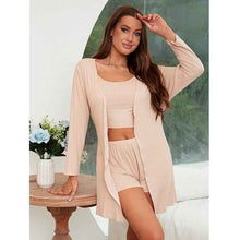 Modal Cotton Ribbed Camisole Nightgown Three-Piece Loungewear Set Sexy Pajamas