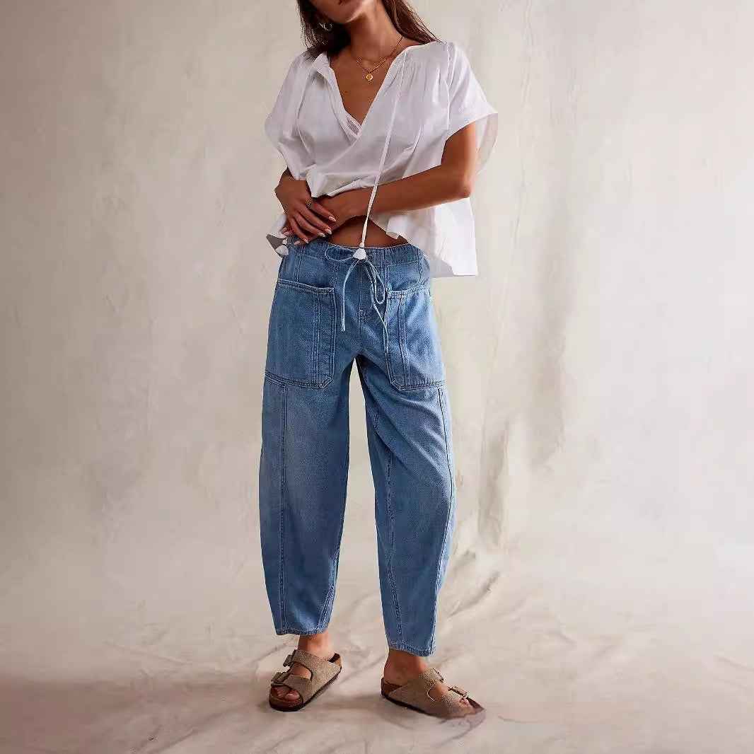 Casual Loose Low-Waist Barrel-Shape Womens Jeans