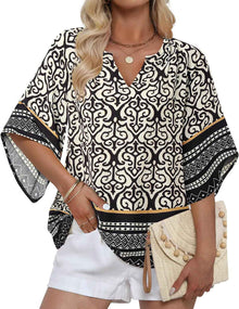 V-neck Printed Bohemian Country-Style Casual Loose Summer Top