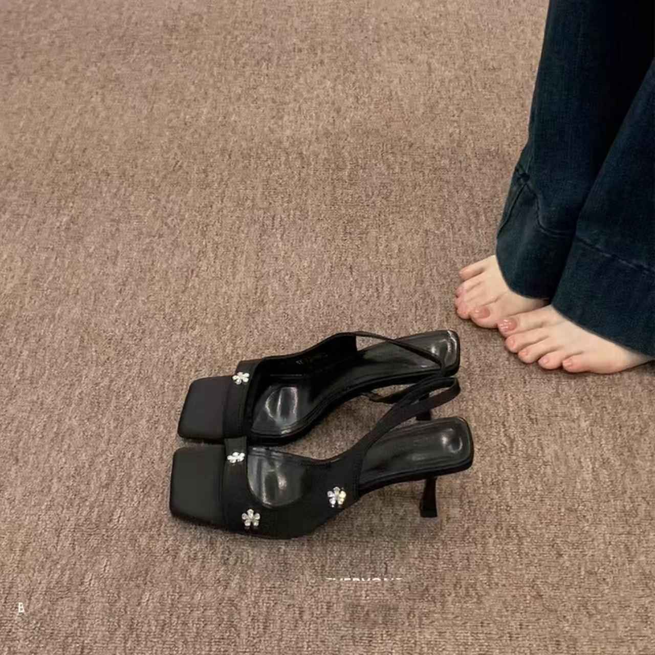 Rhinestone Flower Open Toe High Heel Sandals For Women
