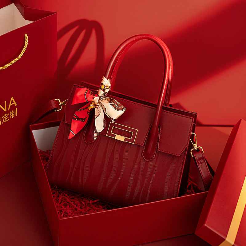 Embroidered Red High-Capacity Tote Bag