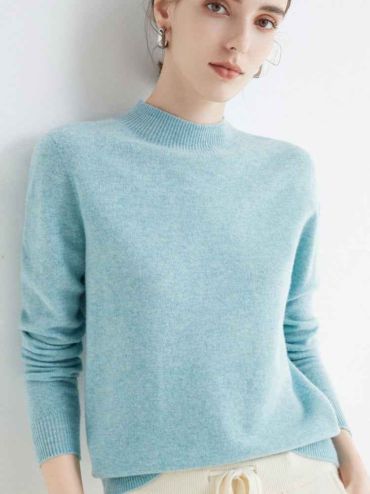Half High Collar Pure Wool Women's Long Sleeved Knitted Base Sweater