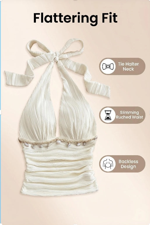 Women's Summer Beach Top Starfish Shell Ribbon Halter Neck