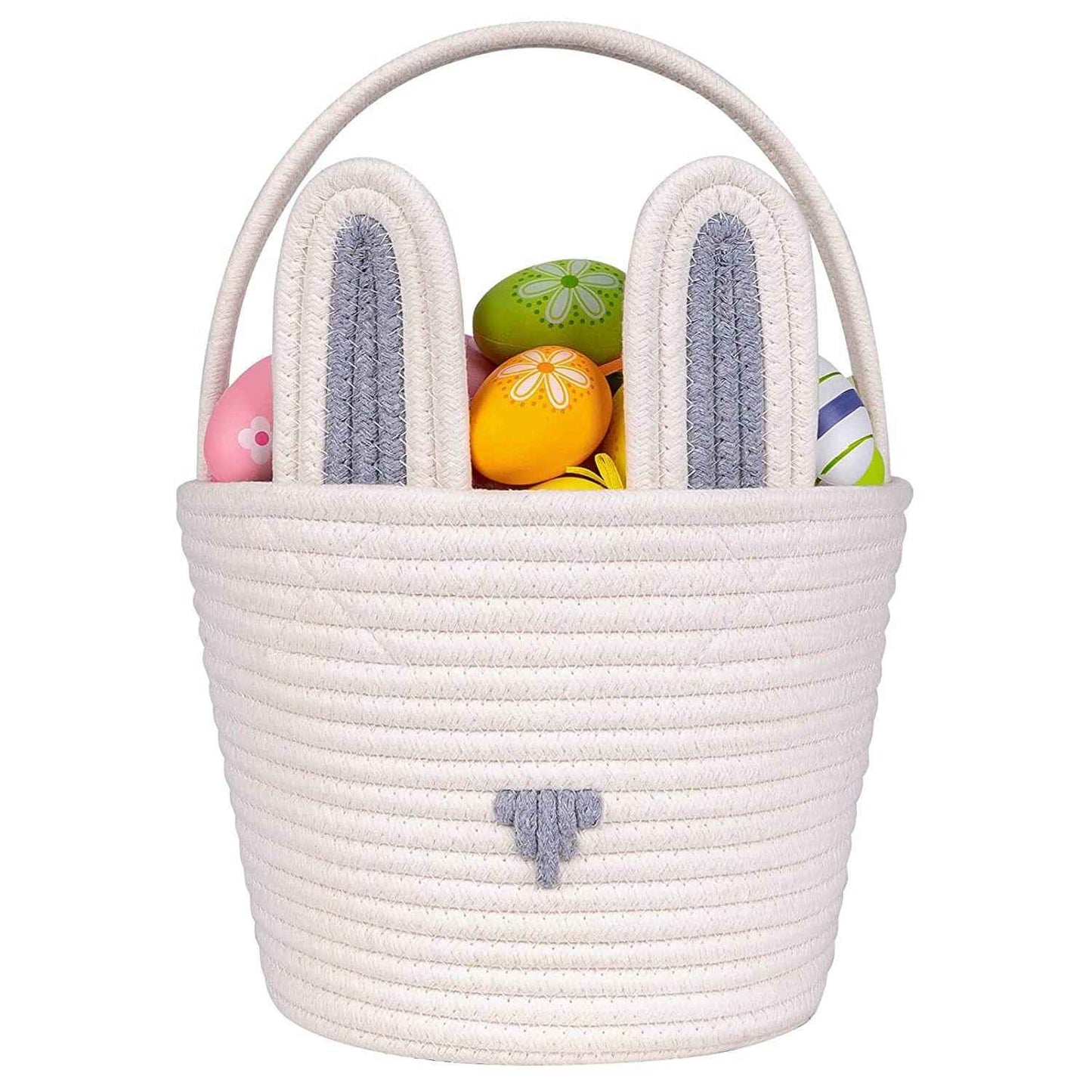 Easter Egg Portable Basket Cartoon Rabbit Hand-woven Cotton Cord Candy Bag