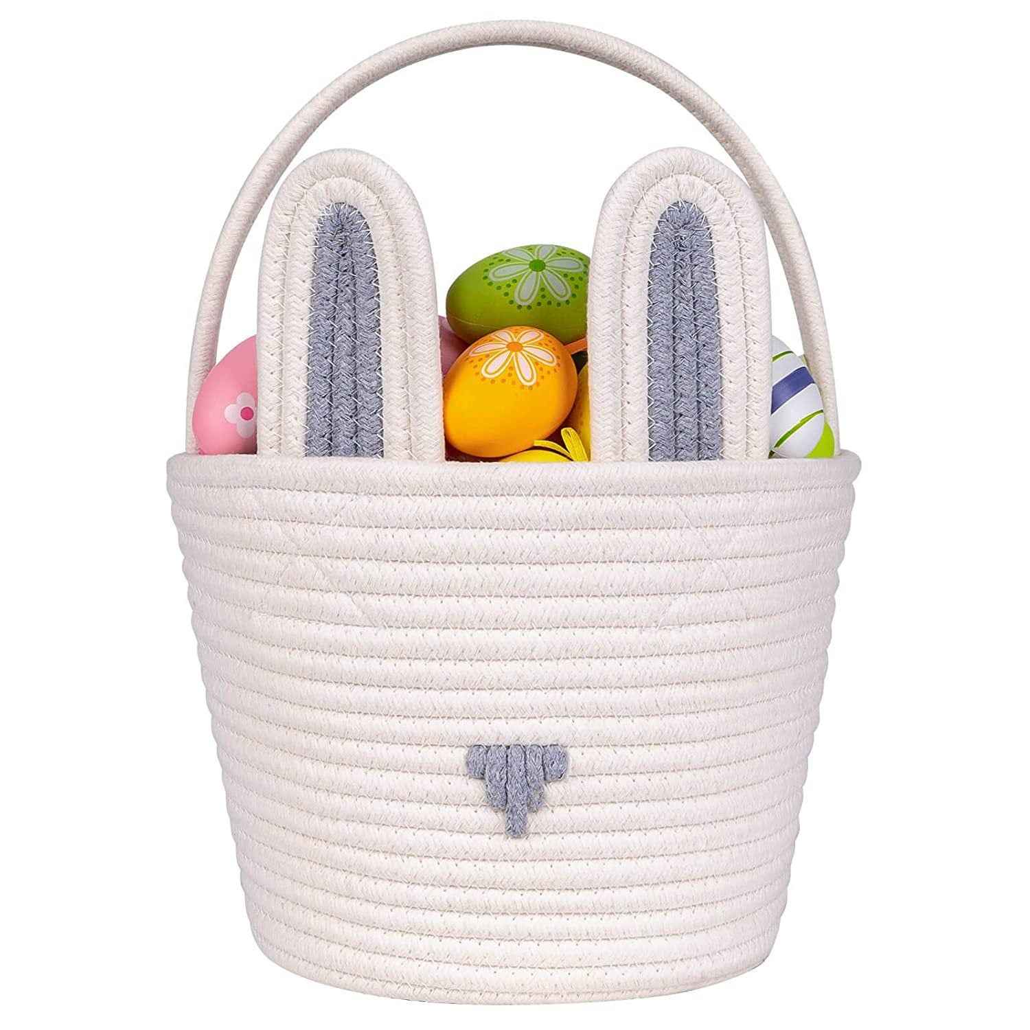 Easter Egg Portable Basket Cartoon Rabbit Hand-woven Cotton Cord Candy Bag