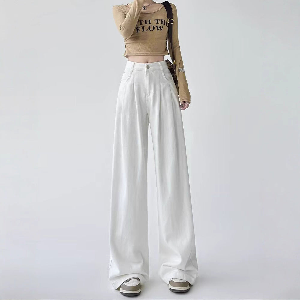 Women's White Wide-leg Straight Jeans by Mirlaine Univers