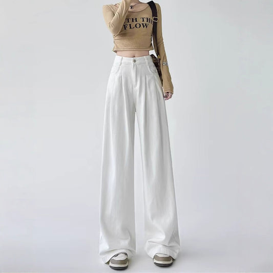 Women's White Wide-leg Straight Jeans by Mirlaine Univers