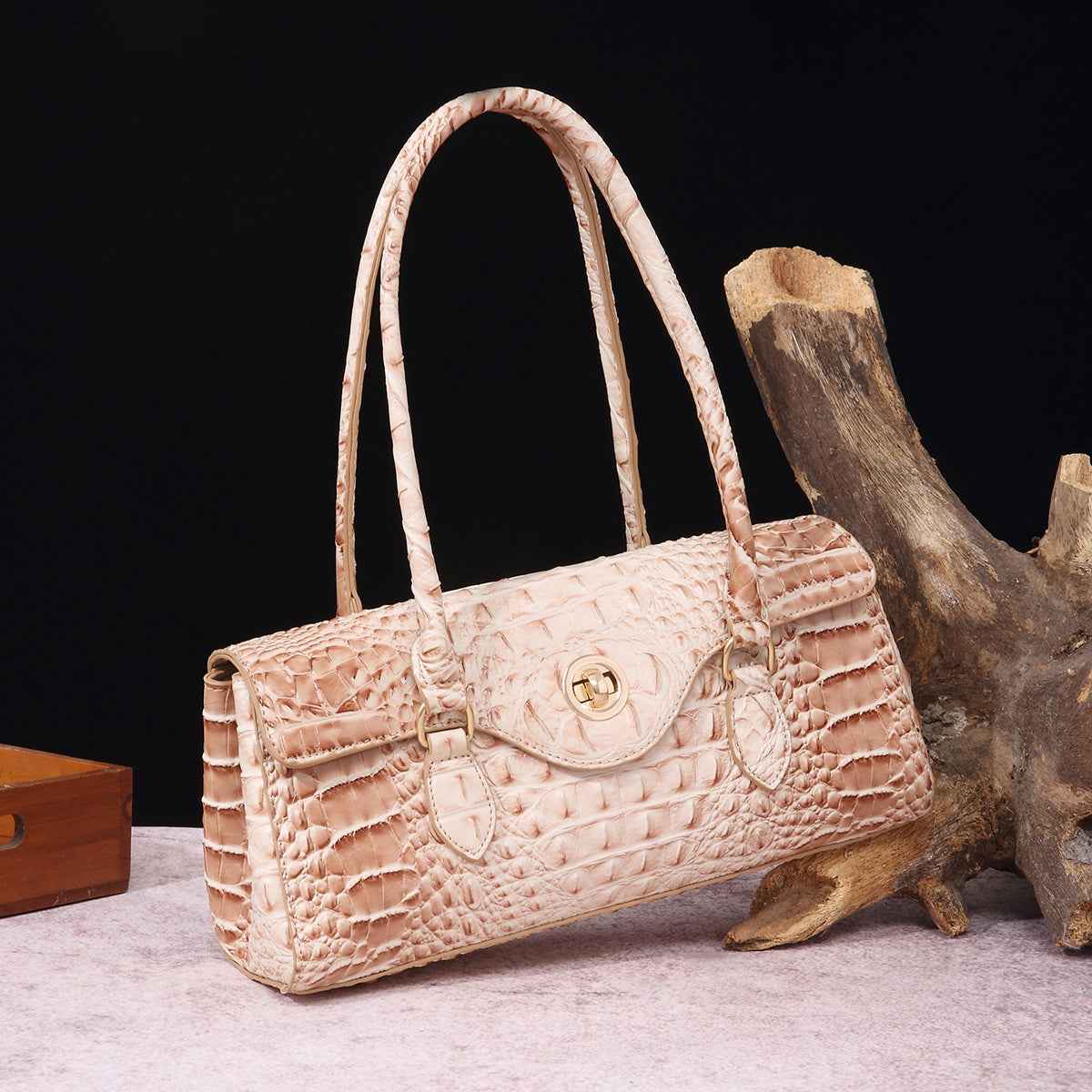 Womens Crocodile-Print Brahmin Shoulder Tote Bag