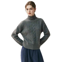 Womens Half-Turtleneck Seamed Cable-Knit Cashmere Sweater Elegant Artistic And Versatile For Any Look