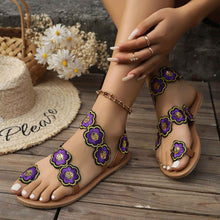 Ethnic Style Flowers Flat Sandals Summer Vacation Casual Clip Toe Beach Shoes For Women