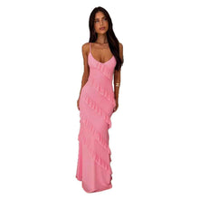 Backless Spaghetti-strap V-neck Dress With Side Slits